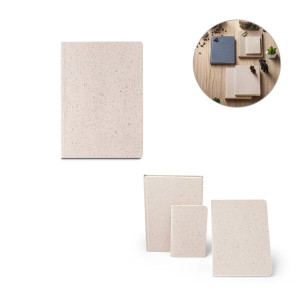 ORGANIC SEMI-RIGID. A5 notepad with semi-rigid cover made from organic elephant matter (80%)