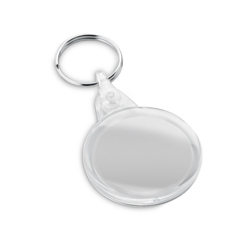 BOLING. Circular shaped clear PS keyring