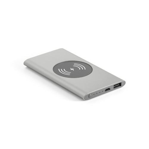 CASSINI. Power bank 4.000 mAh with 5W wireless charger in recycled aluminium (100% rAL)