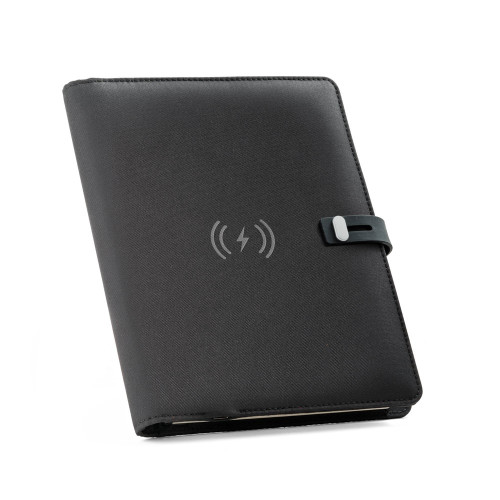 EMERGE A5 FOLDER. A5 folder in 300D recycled polyester (100% rPET) with wireless charger